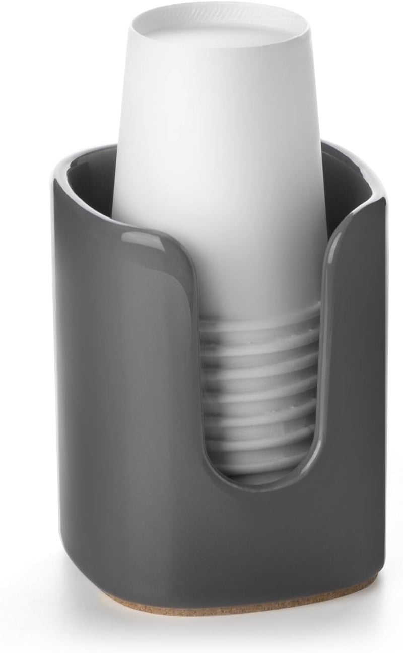 Viosuniu 5 oz Square Ceramic Bathroom Cup Dispenser for Kids and Pregnancy - Disposable Paper Cup Holder for Mouthwash Cups on Bathroom Vanity Countertop (1 Pack, Grey) - Image 1